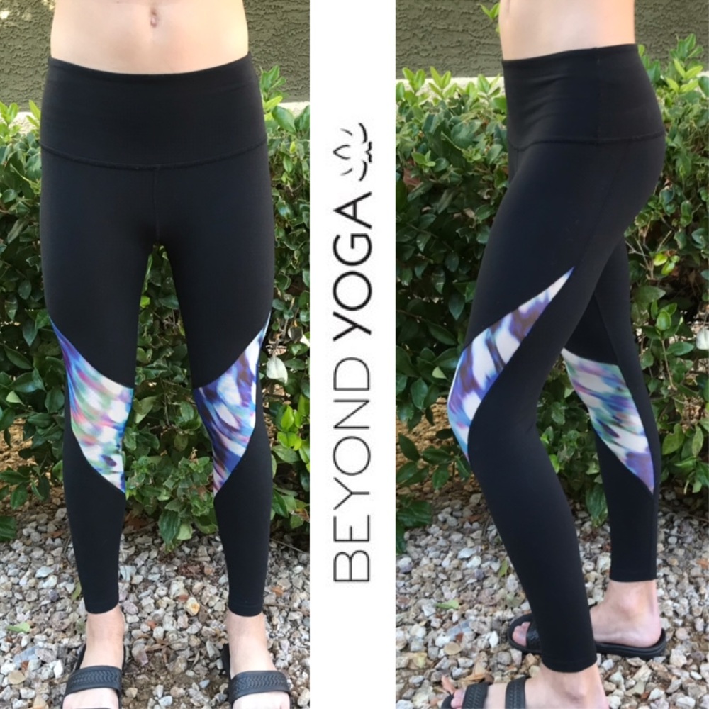 Beyond Yoga Black Watercolor Mesh Leggings